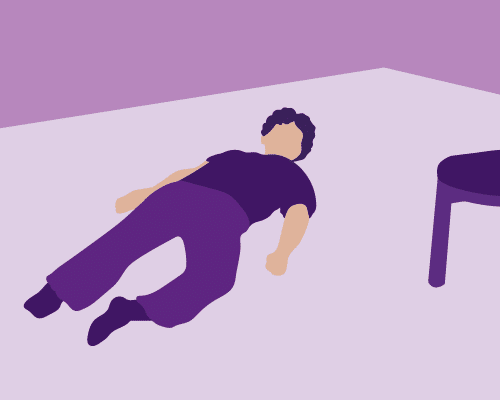 Look around for a sturdy piece of furniture or the bottom of a staircase. Don’t try to stand up on your own.