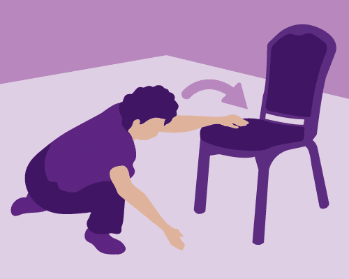 Place your hands on the seat of the chair and slide one foot forward so it is flat on the floor.