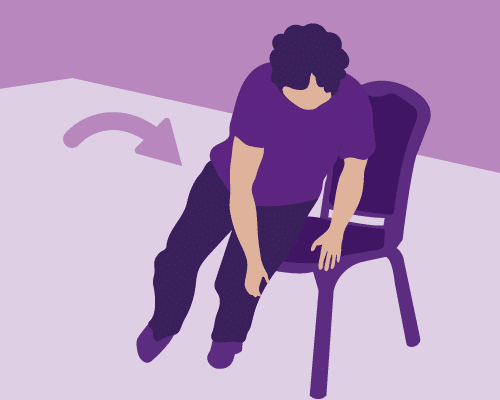 From this kneeling position, slowly rise and turn your body to sit in the chair.