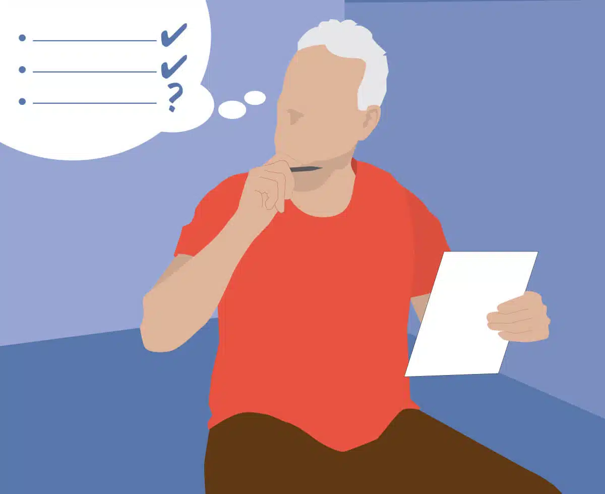Graphic illustration of an older man thinking