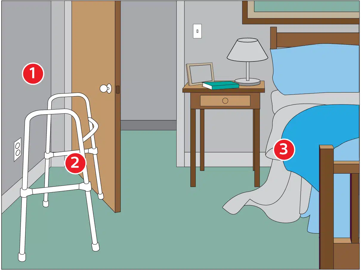 Bedroom with fall risks for seniors