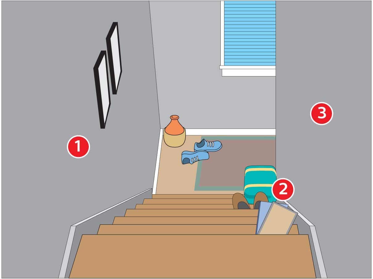 Stairway with fall hazards for seniors