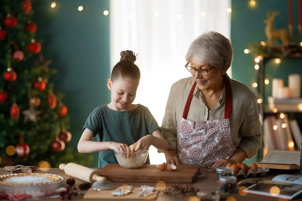 Grandma baking with granddaughter