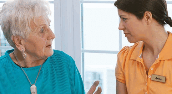 two women talking