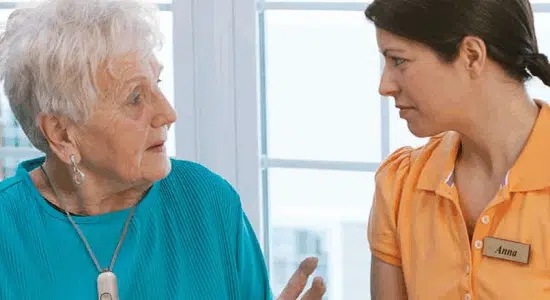 two women talking