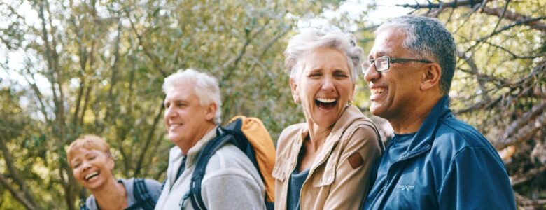 Seniors hiking on a trail