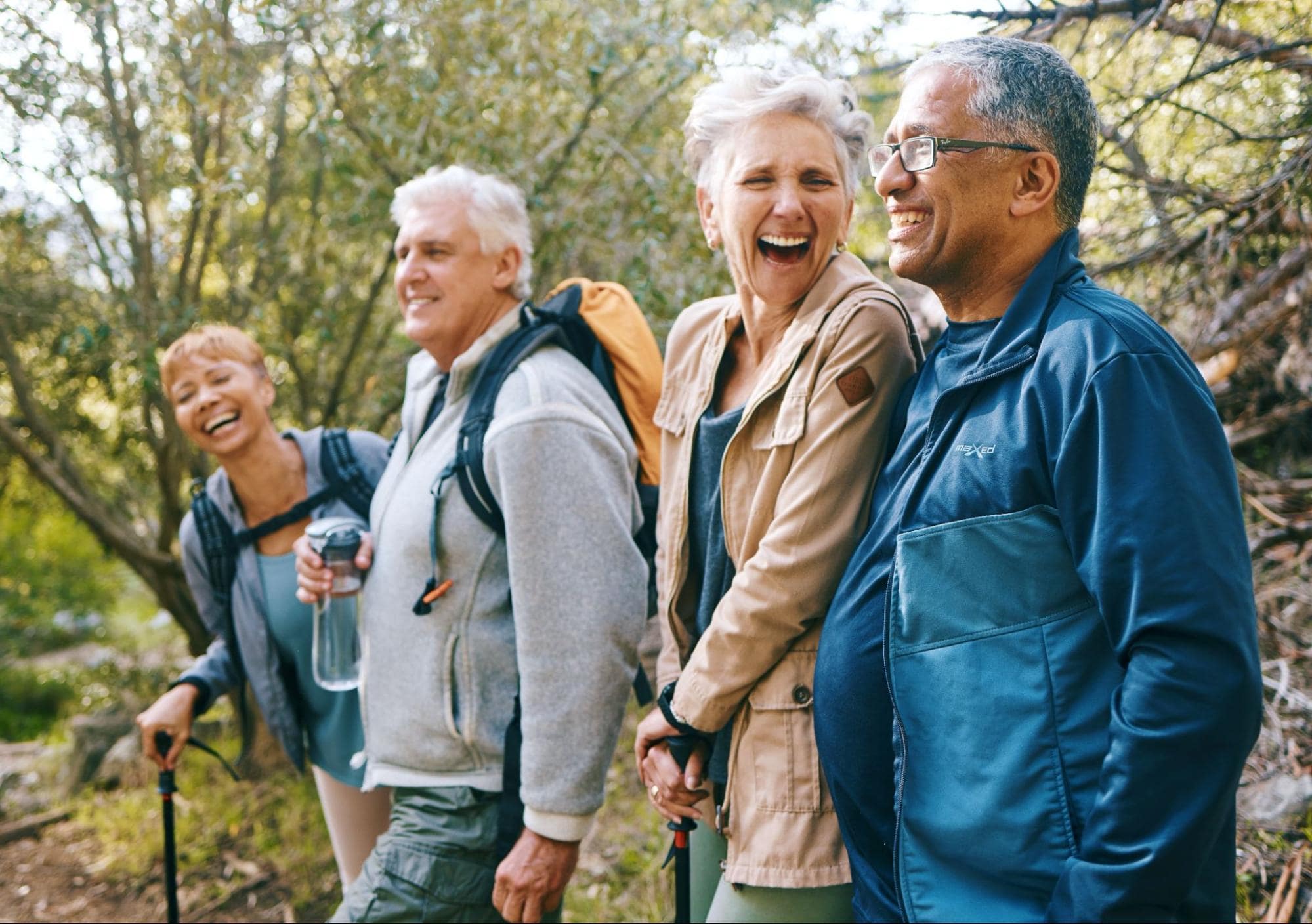 Seniors hiking on a trail