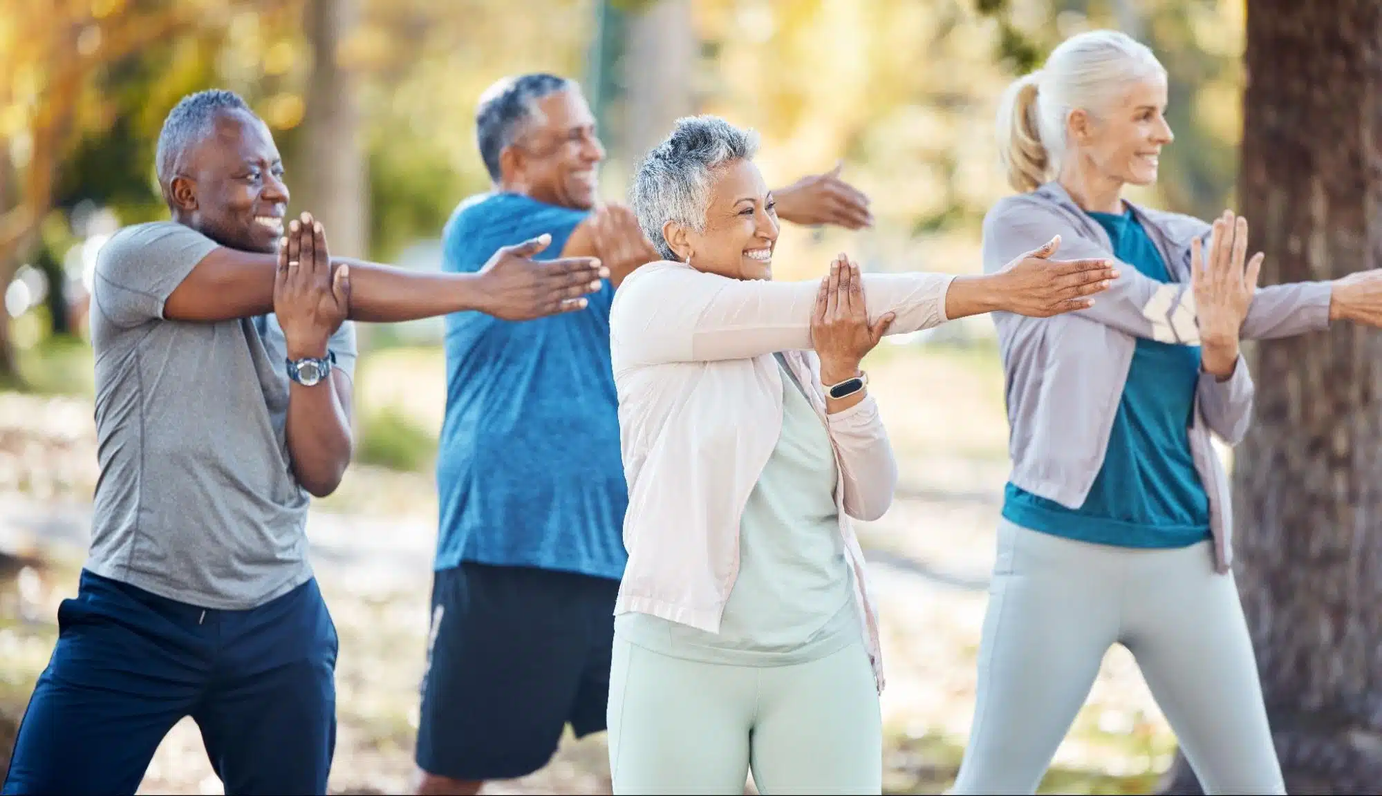 Seniors exercising outdoors